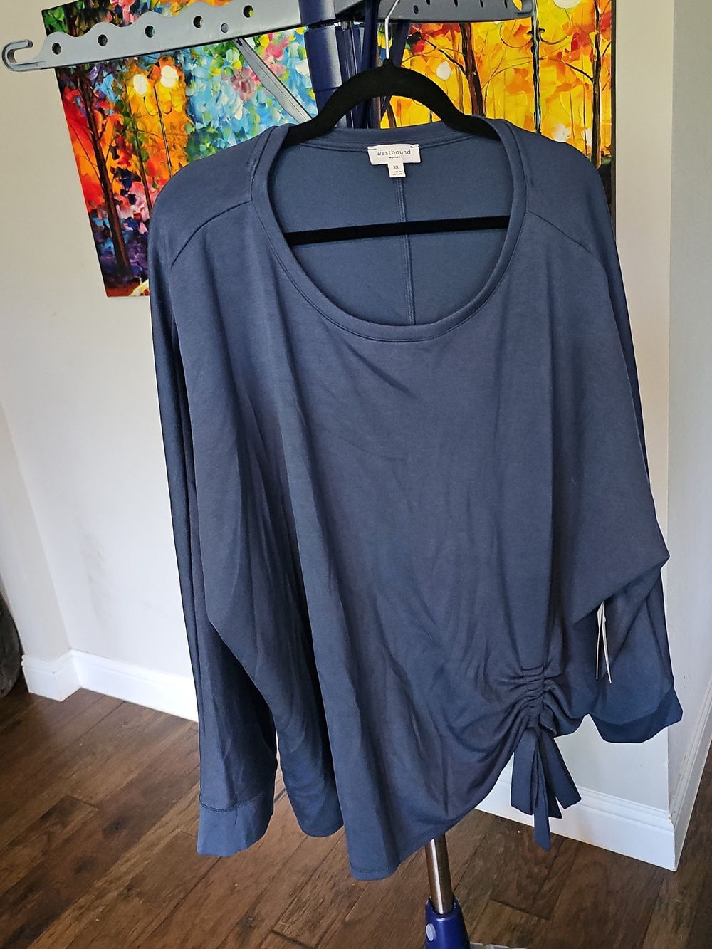 Westbound Slate Blue Side-Tie Long Sleeve Top